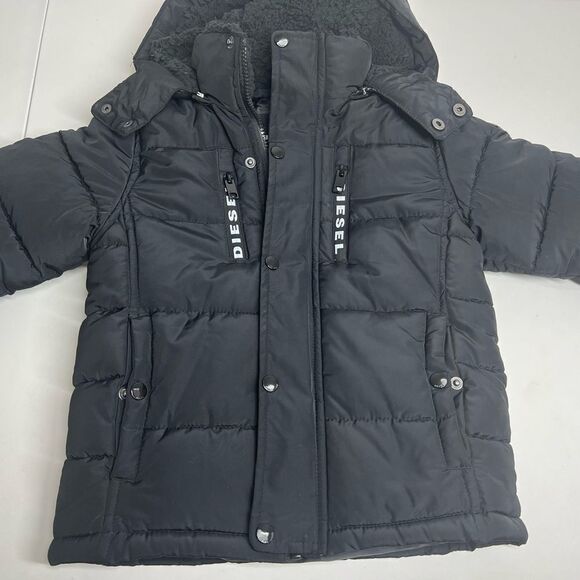 Diesel Kids Down Parka Jacket Size 5/6 Black Hooded Full zip - Picture 5 of 11